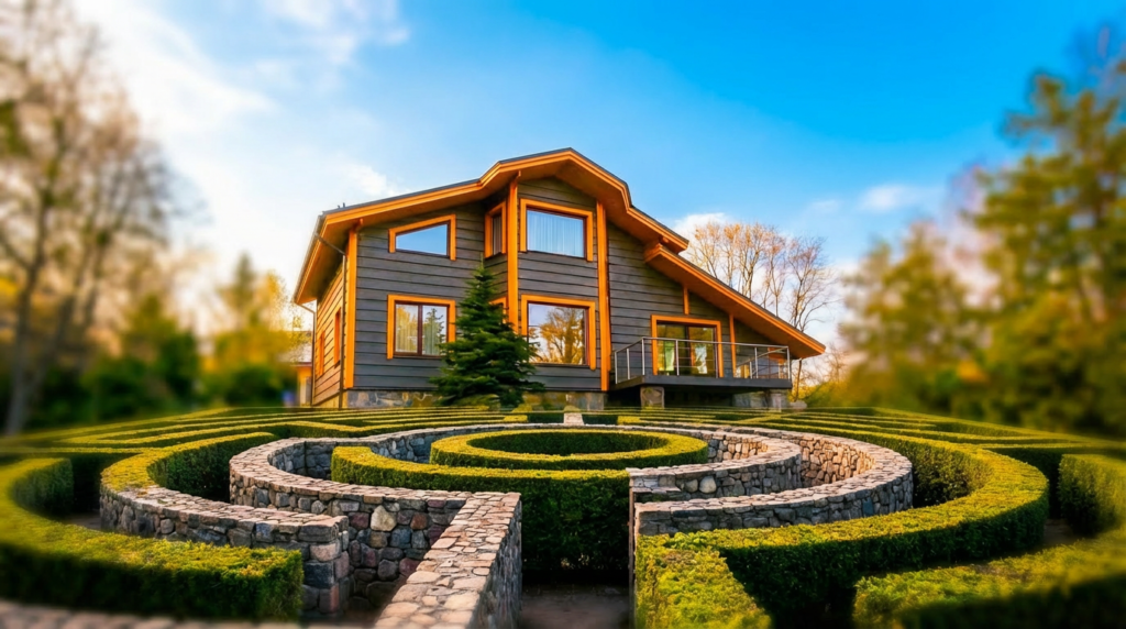 modern house hedge maze